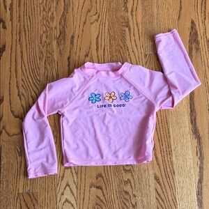 Life Is Good Pink Long-Sleeve Kids Rash Guard with Colorful Flower Graphic